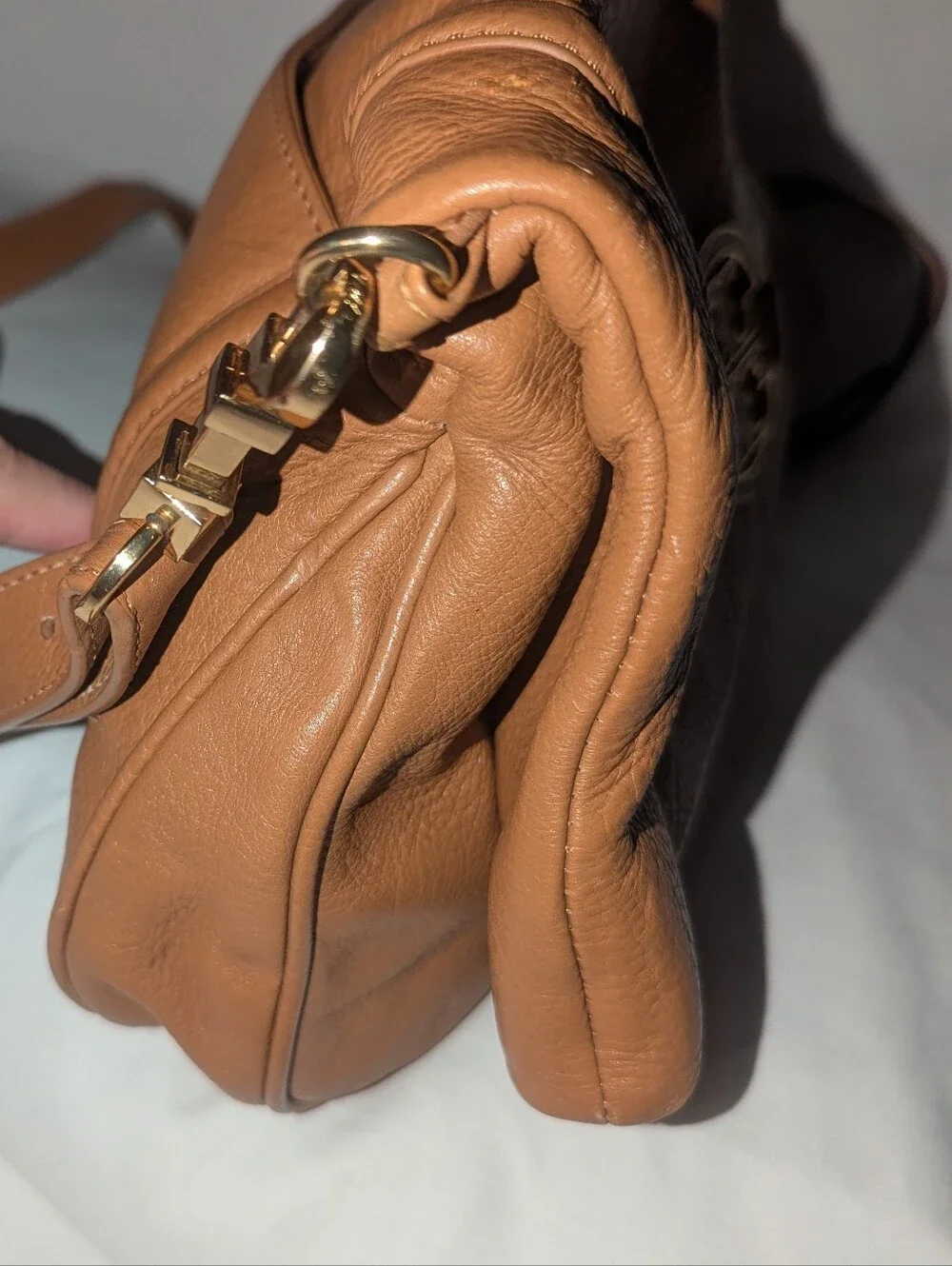 Tory Burch Amanda Fold Over Leather Crossbody Clutch Bag in Cognac Tan